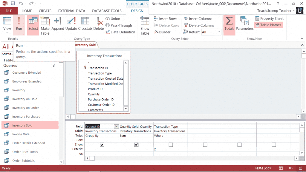 Run A Query In Access 2013 Tutorial TeachUcomp Inc 