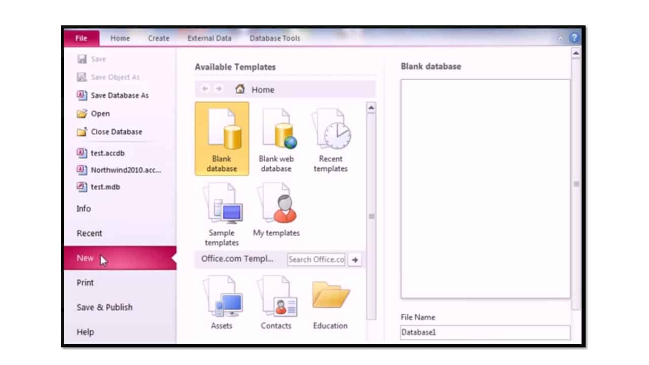 how to create a new blank database in access 2010