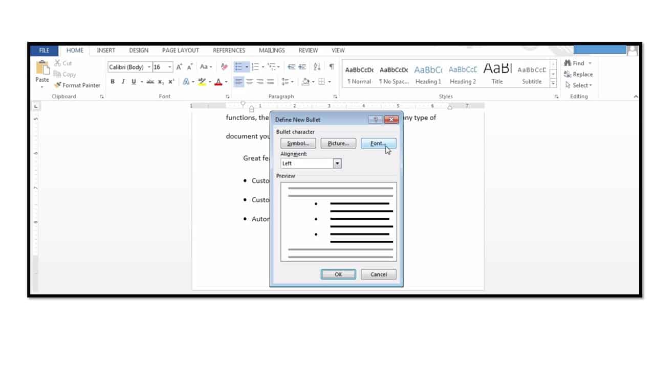 how to insert bullets in microsoft word 2013