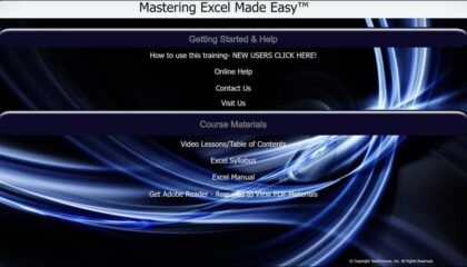 A picture of the interface for the digital download version of our Excel for Microsoft 365 training, titled Mastering Excel Made Easy™.