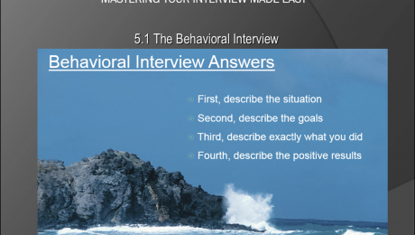 The Behavioral Interview - Tutorial: A picture of the four points one should make when responding to a question in a behavioral interview.
