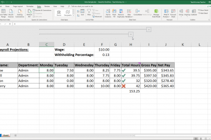 Outline Excel Data in Microsoft Excel - Instructions: A picture of an Excel worksheet with an outline applied.