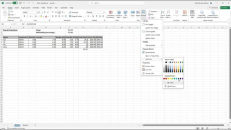 Change Worksheet Tab Color in Excel - Instructions: A picture of a user changing the worksheet tab color in Excel.