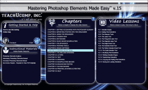 Buy Photoshop Elements 15 Training: A picture of the Mastering Photoshop Elements Made Easy v.15 training interface.