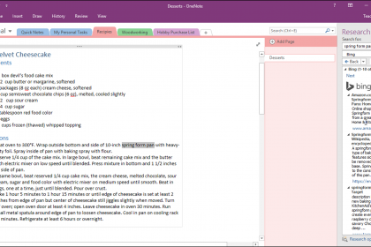 The Research Pane in OneNote- Instructions: A picture of the Research Pane in OneNote.