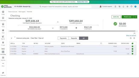 blog-1-30-2026-howtoreconcileanaccountinquickbooksonline A picture showing how to reconcile an account in QuickBooks Online by marking transactions as cleared.