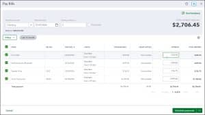 A picture showing how to pay bills in QuickBooks Online.