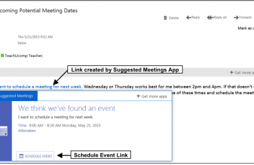 The Suggested Meetings App in Outlook Web App- Tutorial: A picture of a link created by the Suggested Meetings App in Outlook Web App.