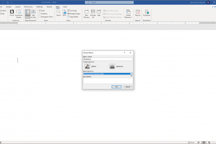 Record a Macro in Word - Instructions and Video Lesson: A picture of a user naming a new macro in the “Record Macro” dialog box.