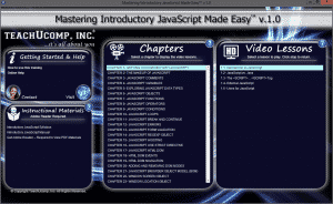 A picture of the JavaScript tutorial interface for "Mastering Introductory JavaScript Made Easy v.1.0."
