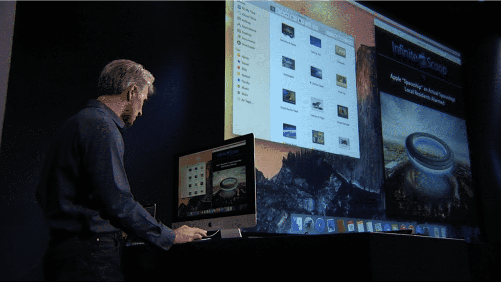 Apple Reveals New iMac, Mac Mini, iPad Air 2, iPad Mini 3, and OS X Yosemite: A picture of the new OS X Yosemite operating system shown during the Apple Event on October 16th, 2014. Source: Apple.