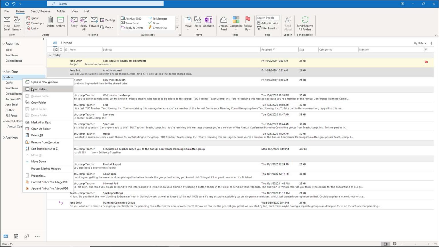 Using Subfolders In Outlook For Lawyers Instructions