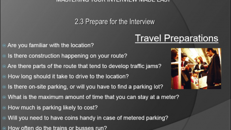Prepare for an Interview- Tutorial: A picture of the list of travel-related questions you should consider before an interview.