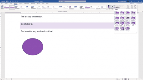 Apply Theme Effects in Word - Instructions: A picture of a user applying different theme effects in Word to a document.