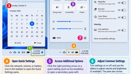blog-10-21-2026-howtousethenotificationcenterandquicksettingsinwindows11 An infographic showing how to use the Notification Center and Quick Settings in Windows 11.