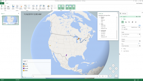 Create a 3D Map in Excel - Instructions: A picture of a user creating a new 3D Maps tour in Excel.
