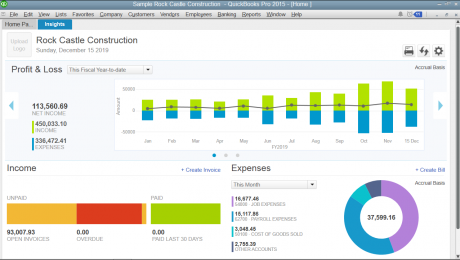 What’s New in QuickBooks Pro 2015: The “Insights” Tab in the “Home” Window. A picture of the 