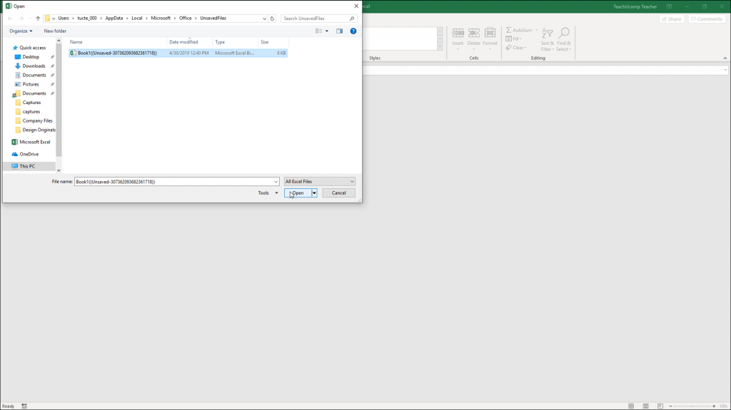 Recover Unsaved Workbooks in Excel - Instructions: A picture of an unsaved workbook recovered by Microsoft Excel.