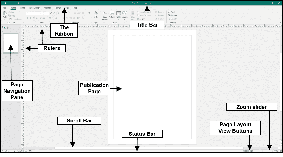 microsoft word 2016 window labeled parts