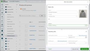 A picture showing how to enter the “Basic info” when you create inventory items in QuickBooks Online.