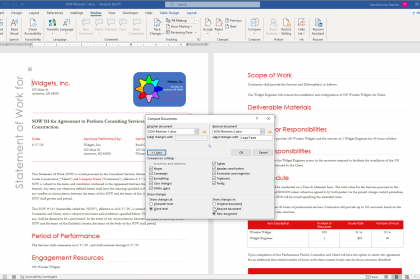 Compare Documents in Word- Instructions: A picture of a user comparing two documents in Word within the “Compare Documents” dialog box.