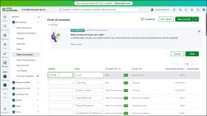 A picture showing how to assign account numbers in QuickBooks Online by batch editing the accounts in the Chart of Accounts.