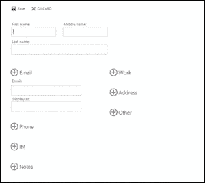 Create a New Contact in Office 365- Tutorial: A picture of the contact information pane in the People app of Office 365.