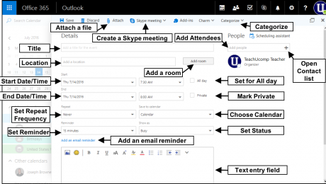 Create a Meeting in Outlook on the Web- Tutorial: A picture of a meeting request within Outlook on the Web.