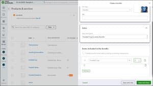 A picture showing how to select the items included in the bundle when you create a bundle in QuickBooks Online.