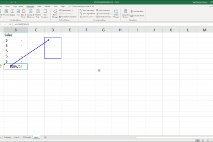 Trace Error in Excel - Instructions: A picture of formula auditing arrows shown in a worksheet after using the Trace Error tool in Excel.