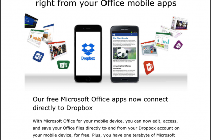 Free Microsoft Office Apps with Dropbox Integration: A picture of the email sent by Microsoft that announced the new Microsoft Office apps with Dropbox integration. Source: Microsoft.