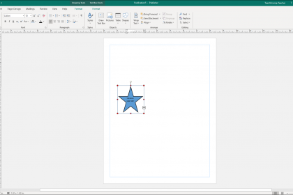 Add Text to Shapes in Publisher - Instructions: A picture of a shape containing too much text in Publisher. Note the red resizing handles and the ellipsis mark on the shape. This indicates there is more text in the shape than it can display.