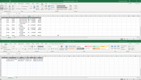 Compare Workbooks in Excel - Instructions: A picture of a user comparing two workbooks in Excel side by side.