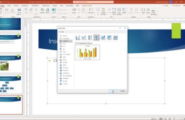 A picture showing how to insert a chart in PowerPoint and select its chart type in the “Insert Chart” dialog box.
