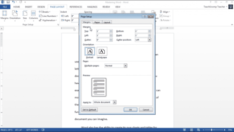 Page Setup in Word- Tutorial: A picture of the 