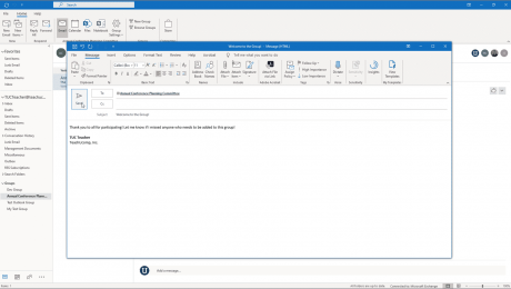 Start a Group Conversation in Outlook - Instructions: A picture of a user starting a group conversation in Outlook.