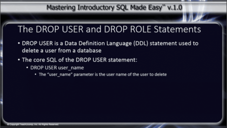 DROP USER and DROP ROLE Statements in SQL: A picture from the video lesson titled 