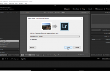 Import Photos from Photoshop Elements into Lightroom Classic CC- Instructions: A picture of a user importing a Photoshop Elements catalog into Lightroom Classic CC.