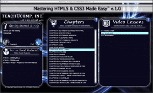HTML Terminology- Tutorial: A picture of the “Mastering HTML5 & CSS3 Made Easy v.1.0” training interface.