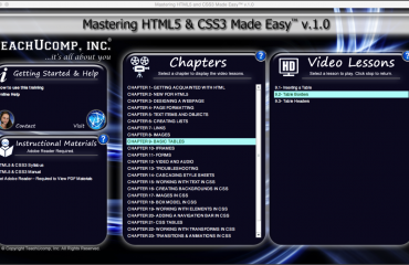 HTML Terminology- Tutorial: A picture of the “Mastering HTML5 & CSS3 Made Easy v.1.0” training interface.