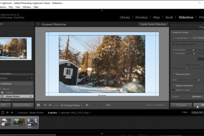 Play a Slideshow in Lightroom Classic CC- Instructions: A picture of a user clicking the “Play” button to start playing a slideshow in Lightroom Classic CC’s Slideshow module.