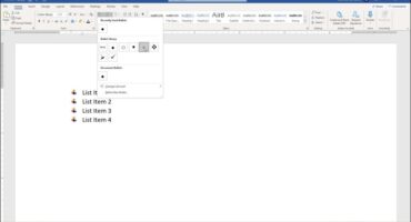 A picture showing how to manually do bullets in Word by applying a bullet style to a list.