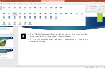 A picture of a user selecting a slide transition animation in PowerPoint from the expanded menu of choices.