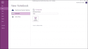 Create a New Notebook in OneNote- Tutorial: A picture of a user creating a new notebook in OneNote 2013.