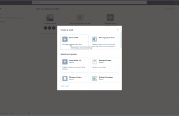Create a Team in Microsoft Teams - Instructions: A picture of a user creating a new team in Microsoft Teams from scratch.