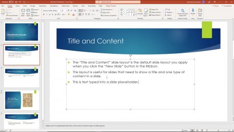 A picture showing how to add text to slides in PowerPoint by typing text into a slide placeholder.