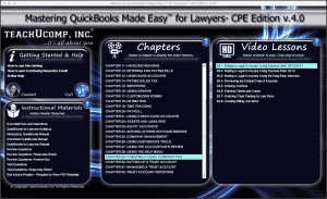 Buy QuickBooks Pro 2015 Training for Lawyers: A picture of the "Mastering QuickBooks Made Easy for Lawyers CPE Edition v.4.0" training interface.