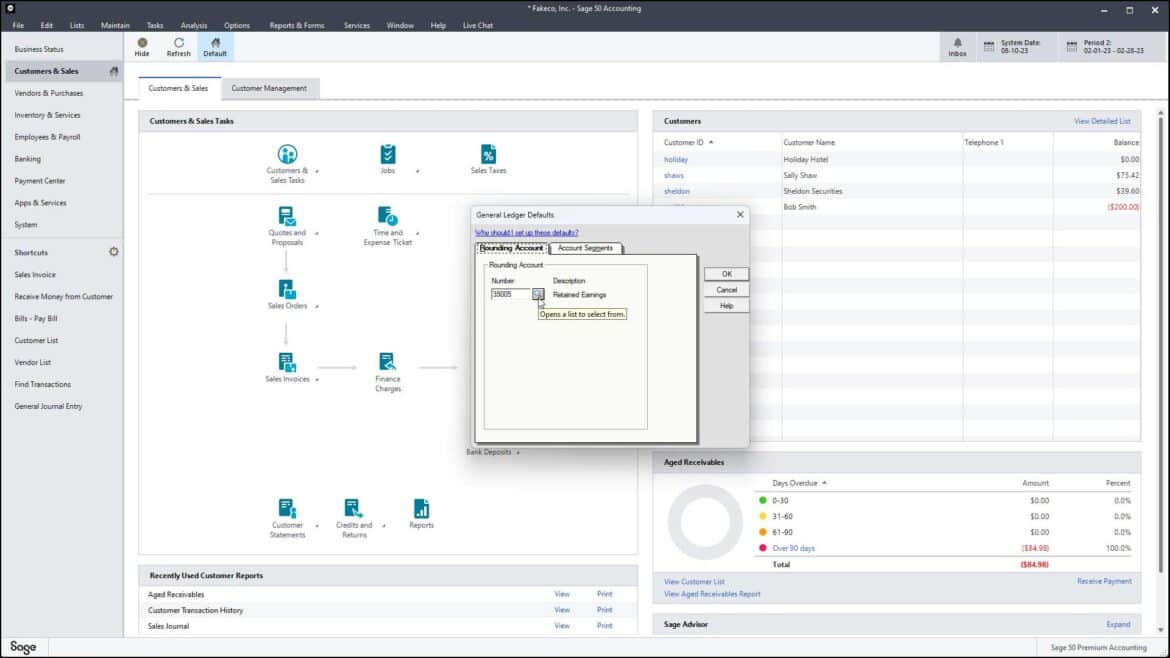 General Ledger Defaults in Sage 50- Instructions