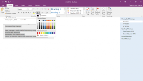 Format Text in OneNote - Instructions: A picture of a user formatting text in OneNote using the buttons in the “Basic Text” group on the “Home” tab of the Ribbon.