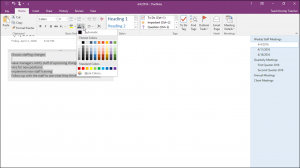 Format Text in OneNote - Instructions: A picture of a user formatting text in OneNote using the buttons in the “Basic Text” group on the “Home” tab of the Ribbon.